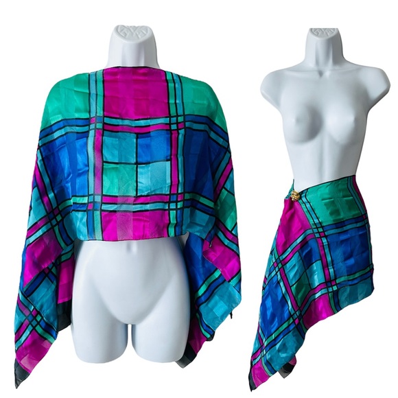 Vintage Multi Color Abstract  Print Versatile Wear 80s Fashion Rectangular Scarf - Picture 1 of 10